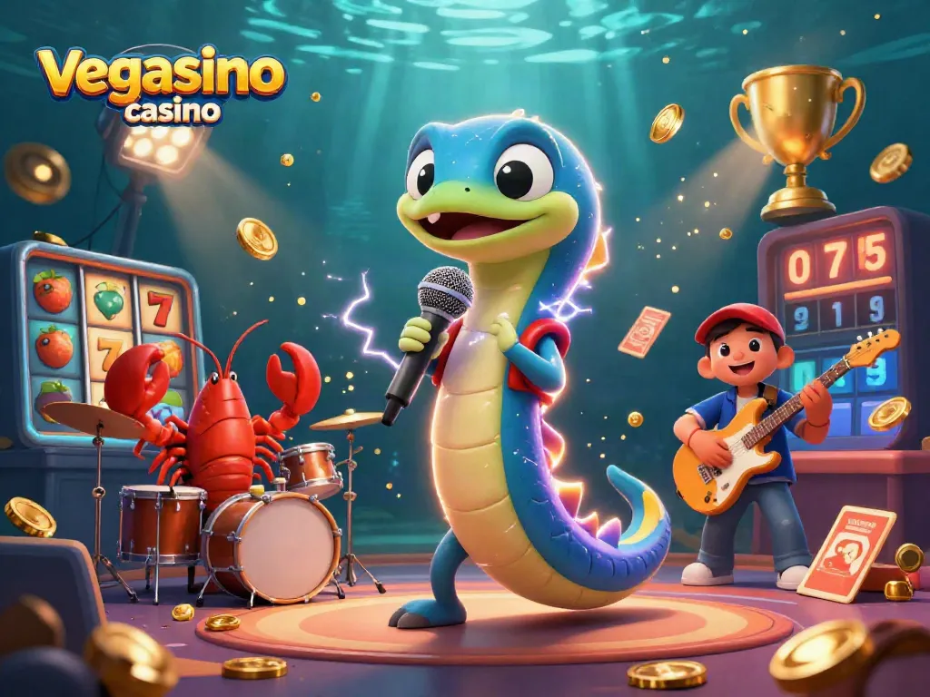 Experience the thrills at vegasino casino with vibrant 3D illustration of electric eel performing live.