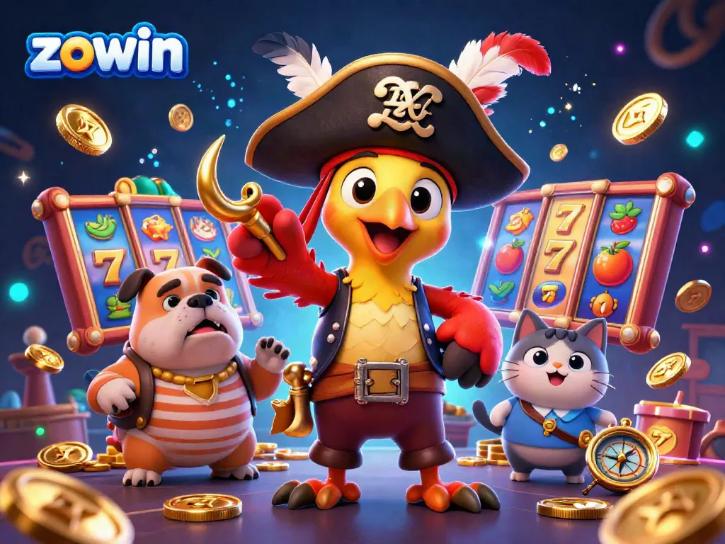 Zowin casino pirates engage in a thrilling slot game with vibrant elements and dynamic energy.