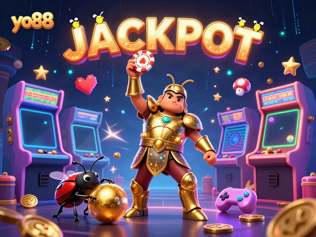 Experience thrilling wins at yo88 with vibrant 3D characters celebrating a jackpot in a lively casino scene.