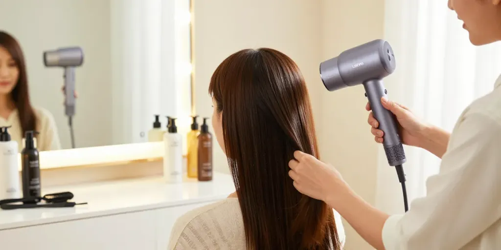 Laifen Air Pro Ionen Haartrockner in einem modernen Friseursalon mit glänzendem Haar.