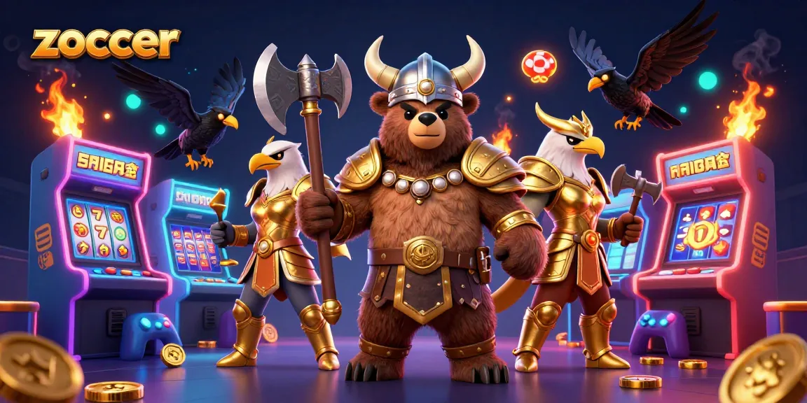 Zoccer enhances your gaming with a vibrant 3D casino scene filled with dynamic characters and colorful slot machines.