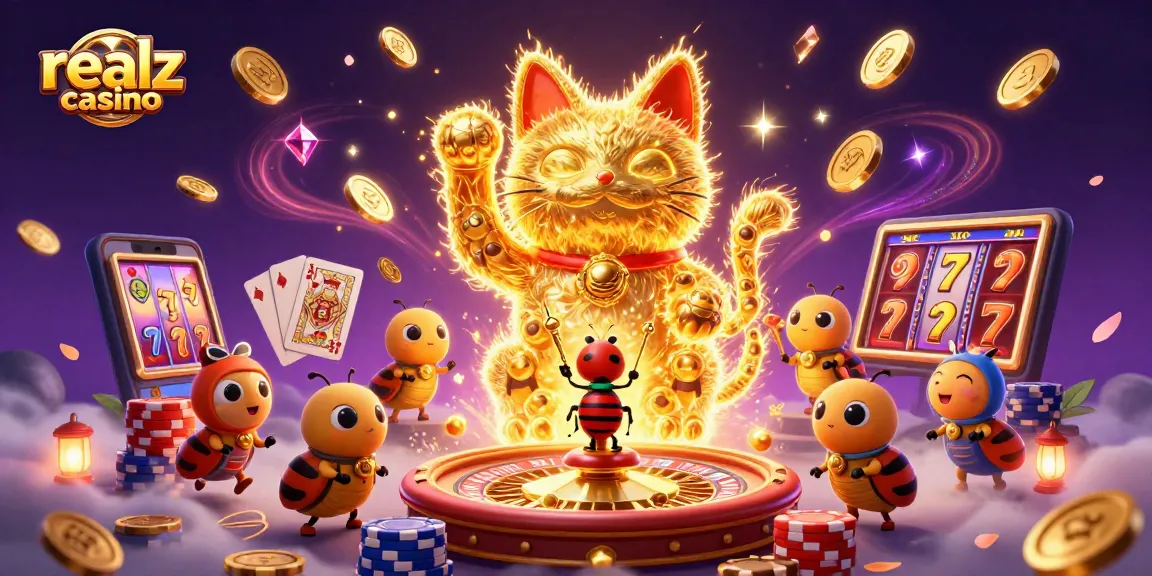 Engage with the realz casino experience illustrated through vibrant characters and dynamic elements.